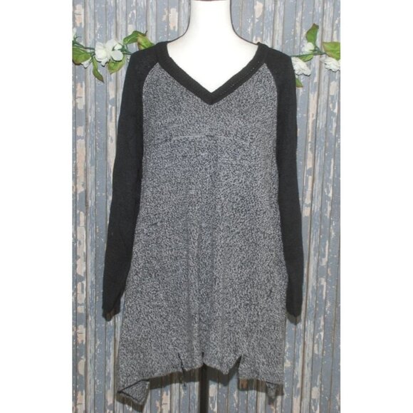 Catherines Women's Gray Sweater Plus SZ 1X 18/20W Zippers Hem V-Neck LS Stretch - Picture 1 of 8